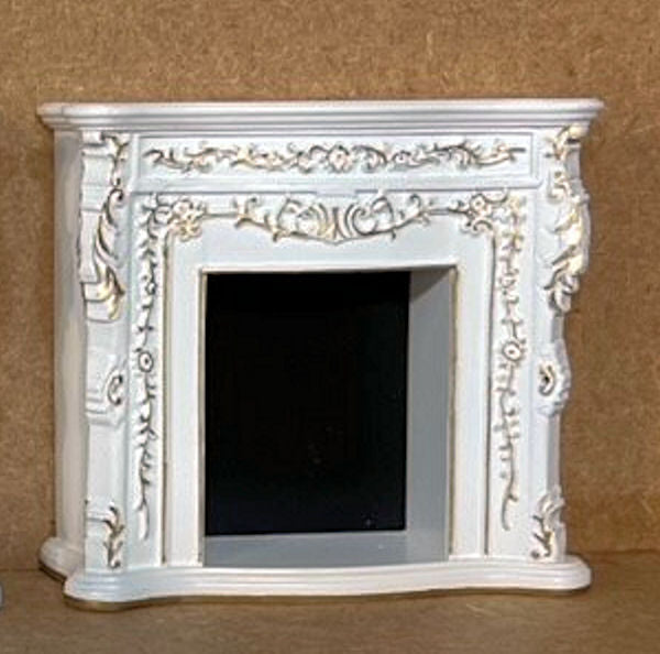 White Miniature Fireplace with Gold Leaf Trim