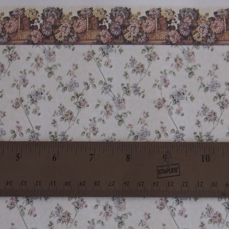 Dollhouse Wallpaper with Rose and Lavender Flowers and Border