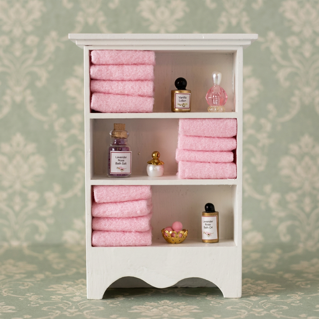 Bathroom Standing Cabinet w/Towels and Accessories-Pink