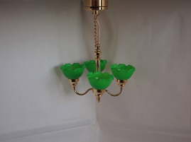 Brass Ceiling Dollhouse Light with Green Shades C1 G