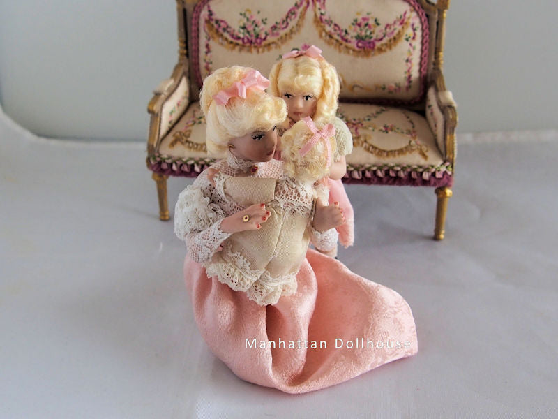 Mother and Her Two Girls-Dollhouse Dolls 1:12 Inch Scale