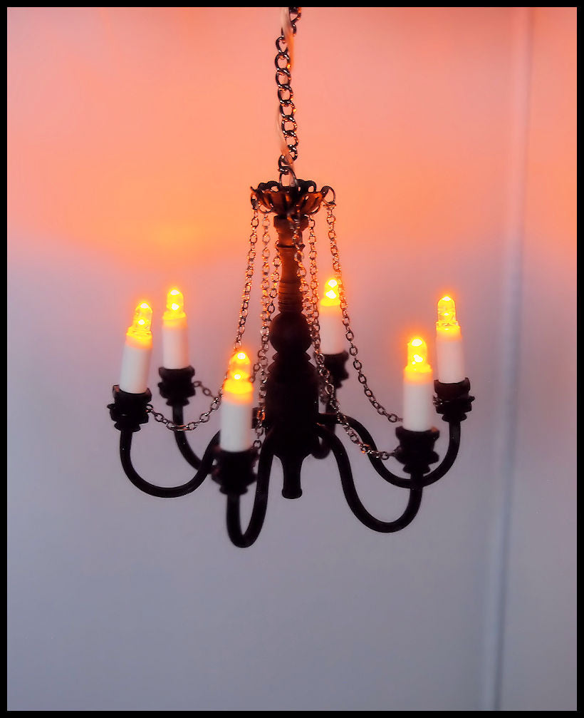 Dollhouse 6-Arm Chandelier in Black With Amber Lights C13