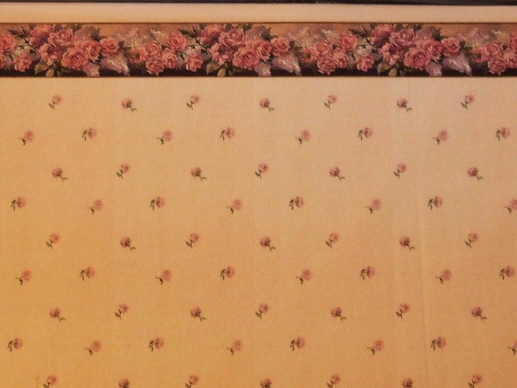 Pink Rose Dollhouse Wallpaper with Border