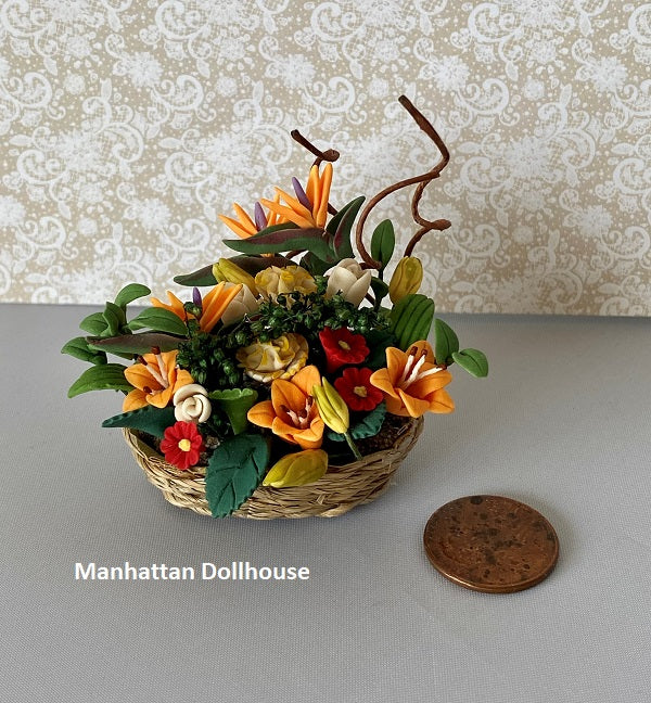 Tiger Lily Flower Arrangement in a Wicker Basket