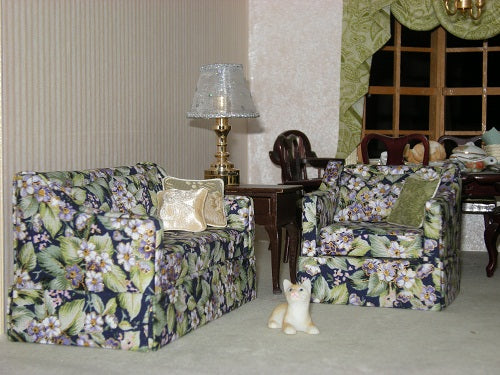 Green Floral Sofa and Chair