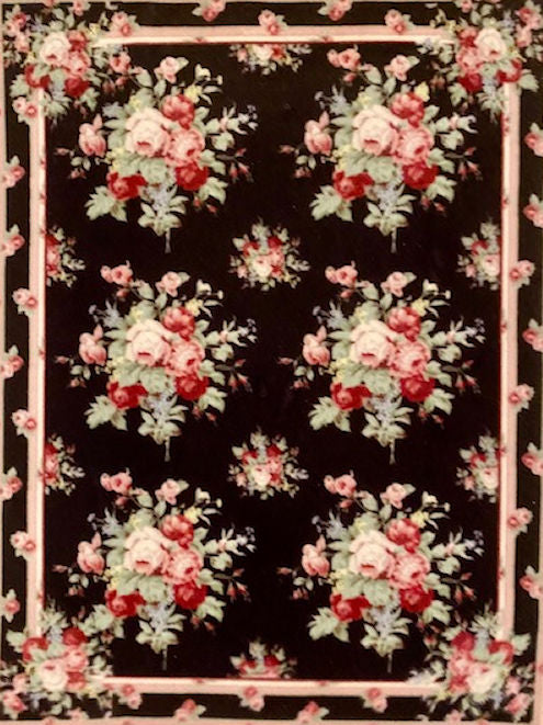 Small Miniature Rectangle Rug, Black and Pink