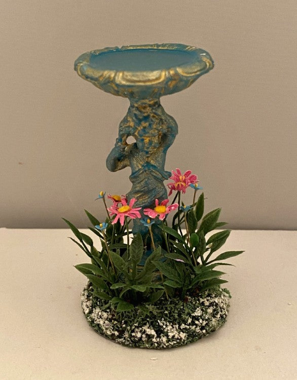 Dollhouse Outdoor Bird Bath with Flowers