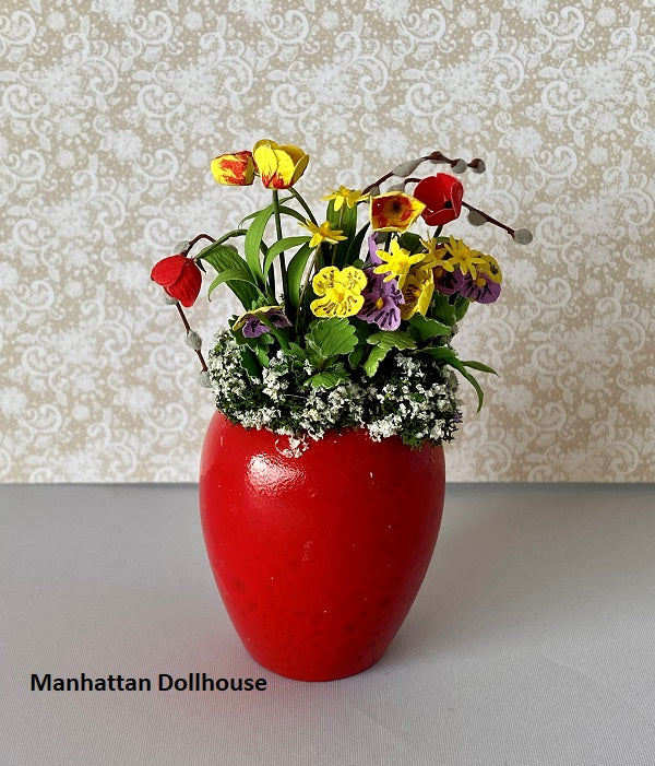 Large Red Miniature Flower Arrangement in Red Vase