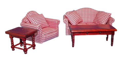 Pink Checked Living Room Set for Dollhouses
