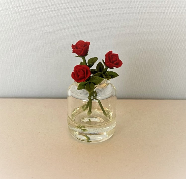 Miniature Clear Vase with Red Flowers