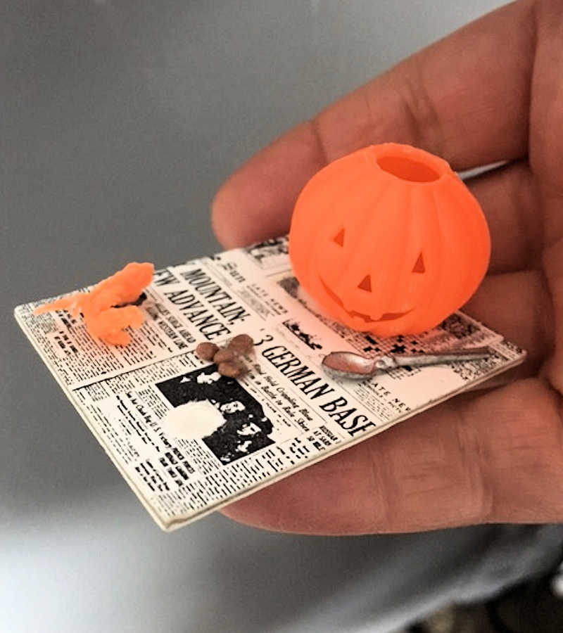 Miniature Pumpkin Cutting Scene