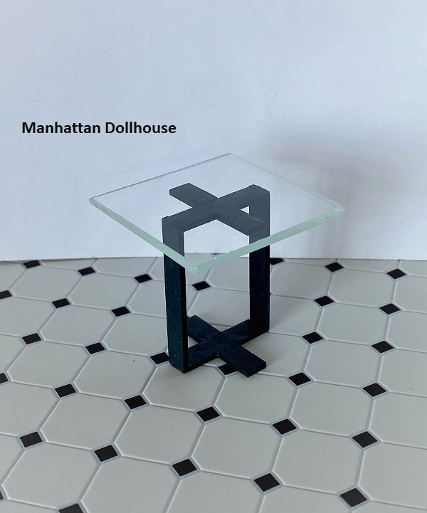 Modern End Table with Glass Top - Black