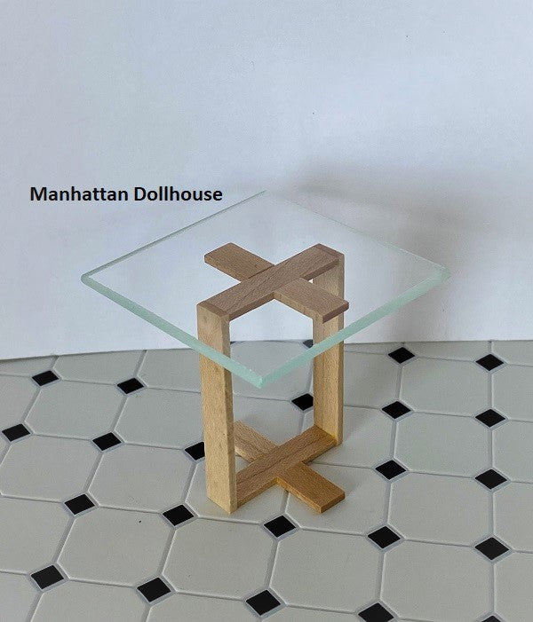 Modern End Table with Glass Top - Tan