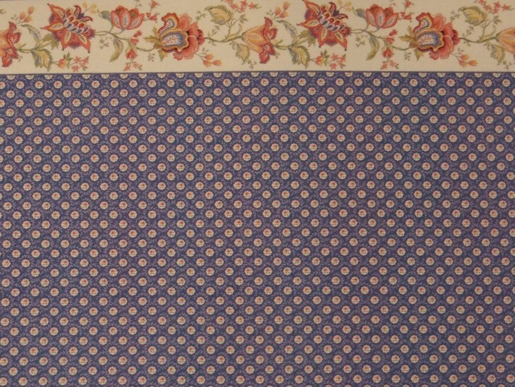 Navy with Flowers Dollhouse Wallpaper