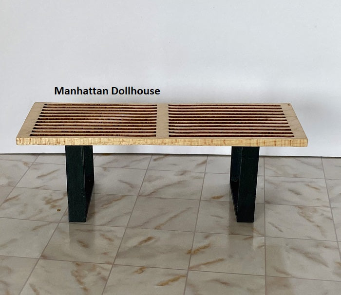 Nelson Style Bench - Natural Wood with Painted Black Legs