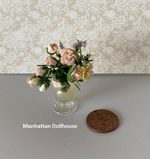 Miniature Pale Flowers in Clear Vase