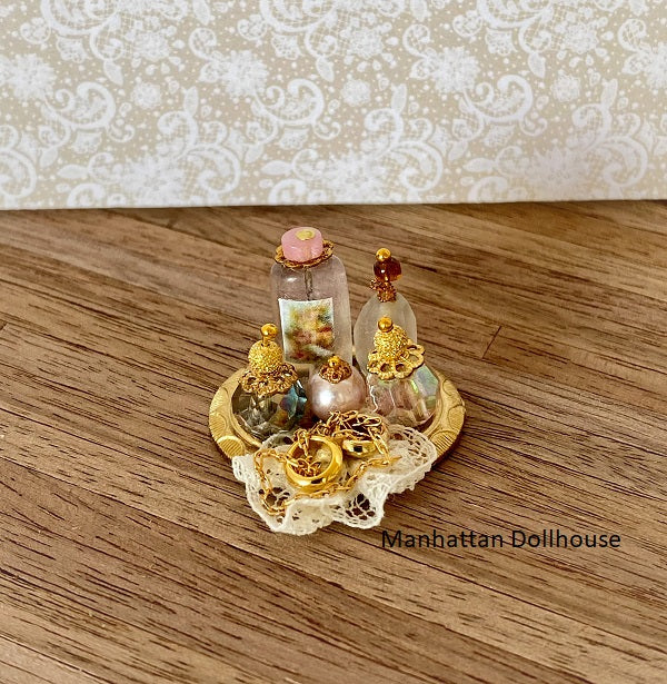 Dollhouse Gold & Pink Perfume Tray