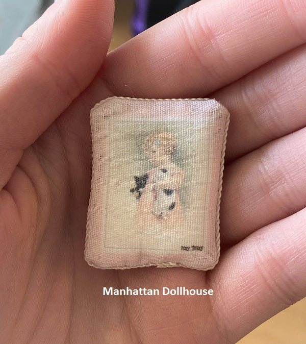 Miniature Pink Pillow - Young Girl Holding Two Dogs