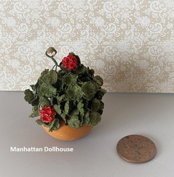 Hanging Ceramic Pot with Red Flowers
