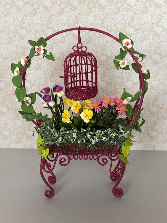 Maroon Bird Cage Planter with Flowers