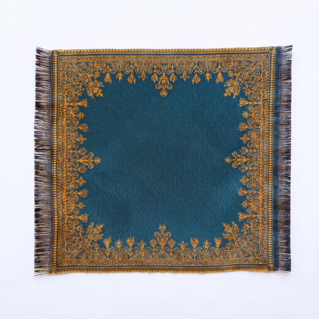Double-sided Silk-Infused Miniature Turkish Carpet, Bronze/Teal