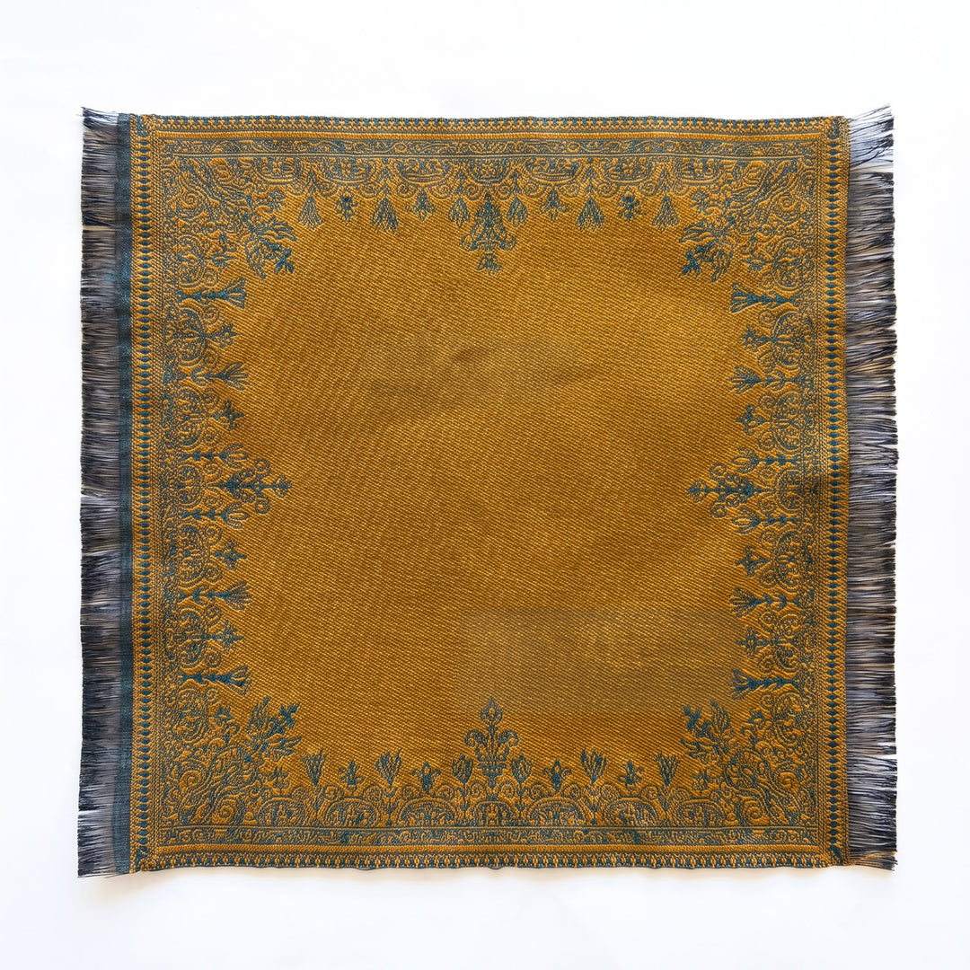 Double-sided Silk-Infused Miniature Turkish Carpet, Bronze/Teal