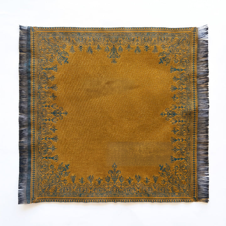 Double-sided Silk-Infused Miniature Turkish Carpet, Bronze/Teal
