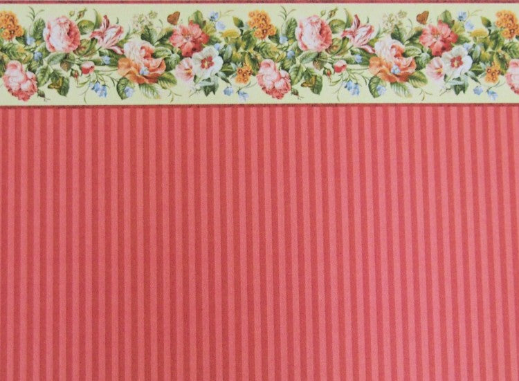 Stripe Dollhouse Wallpaper with Flower Border