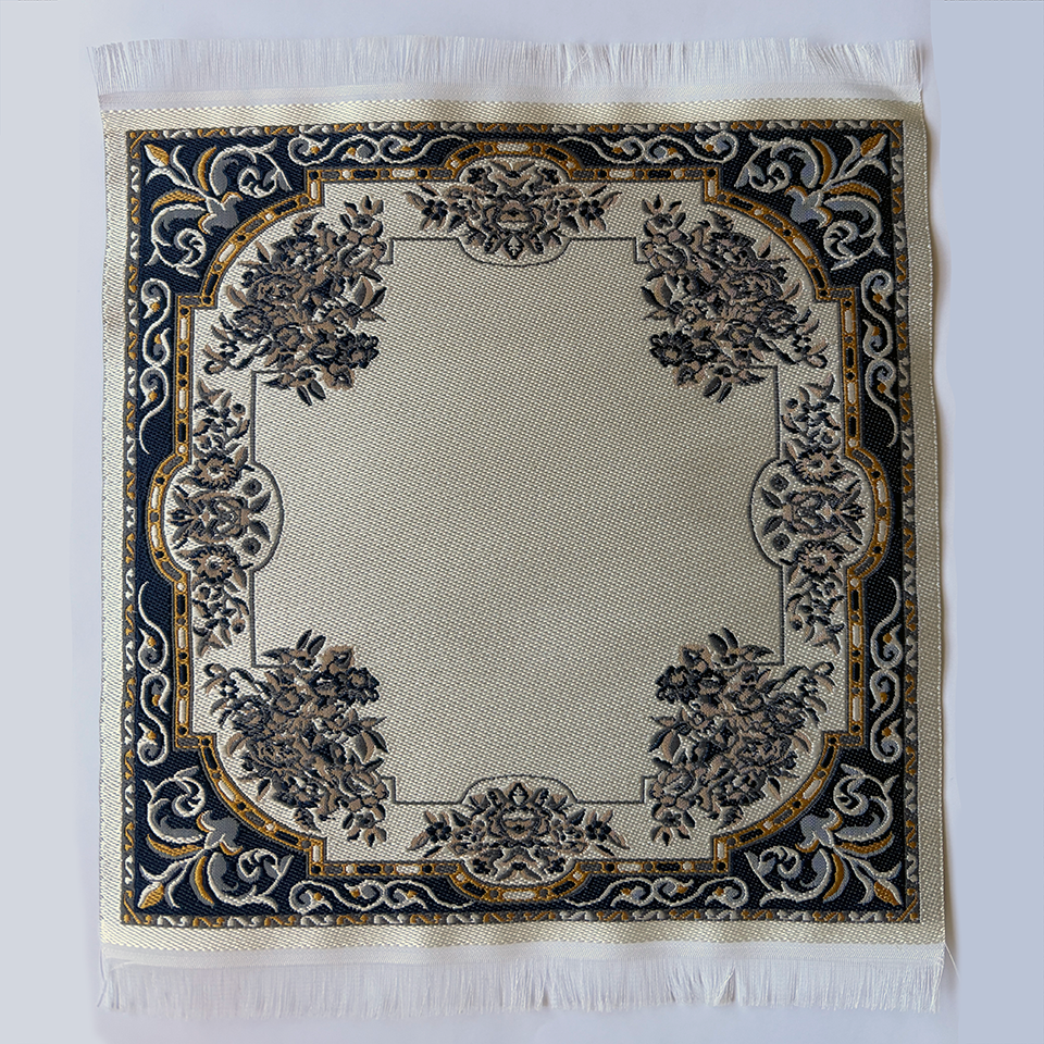 Floral Tapestry Rug with Geometric Inner Border