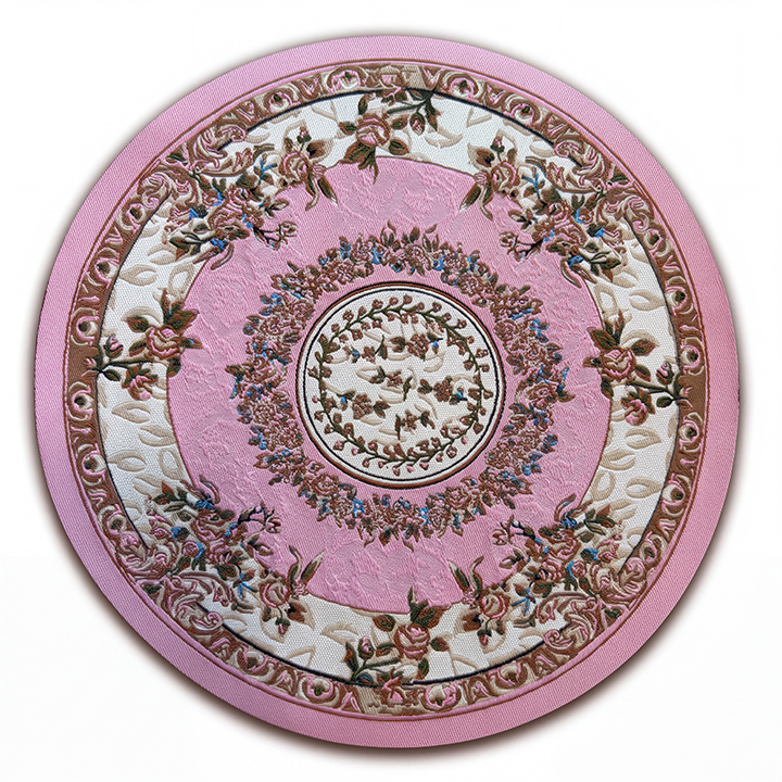 Pink/Burgundy Roses Circular Rug with Decorative Border, 8"