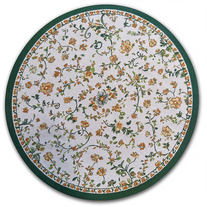 Gold Floral Rug with Green Border, 8"