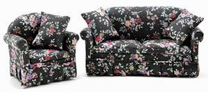 Black Floral Miniature Couch Set