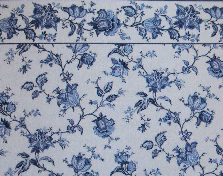 Blue Flower Wallpaper with Border