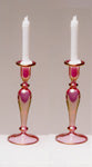 Miniature Cranberry Glass Candlesticks A