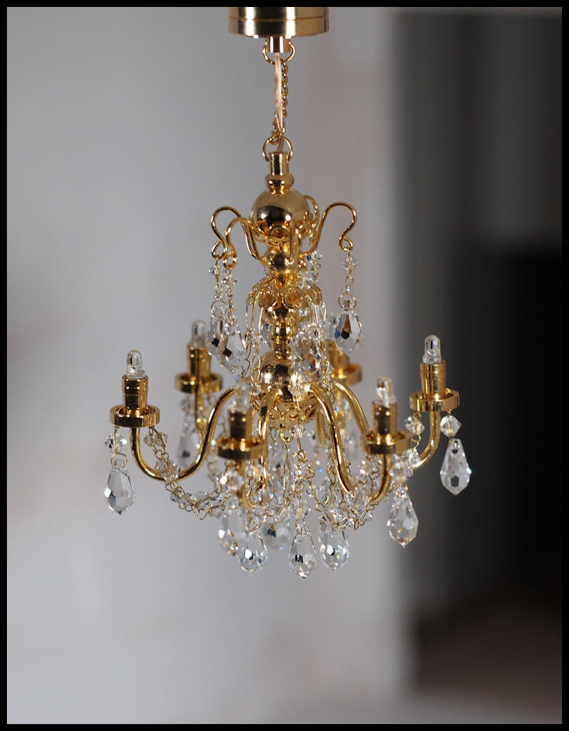 Dollhouse Crystal 6-Arm Chandelier Battery Operated C15