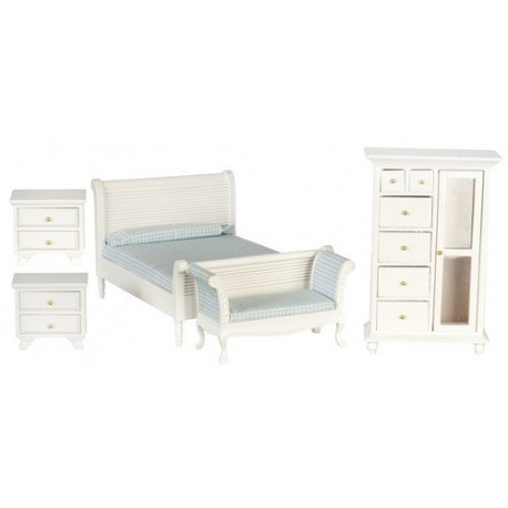 White Dollhouse 5 Piece Bedroom Set-Double
