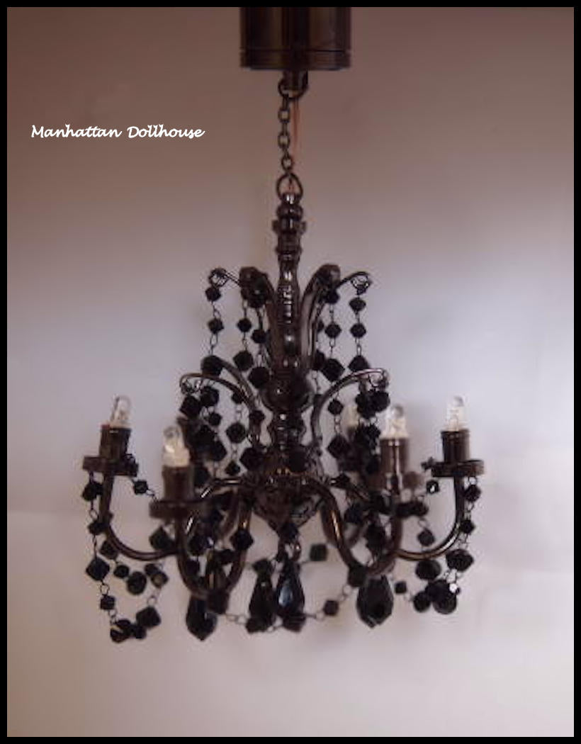 Black Crystal 6-Arm Dollhouse Chandelier-C30