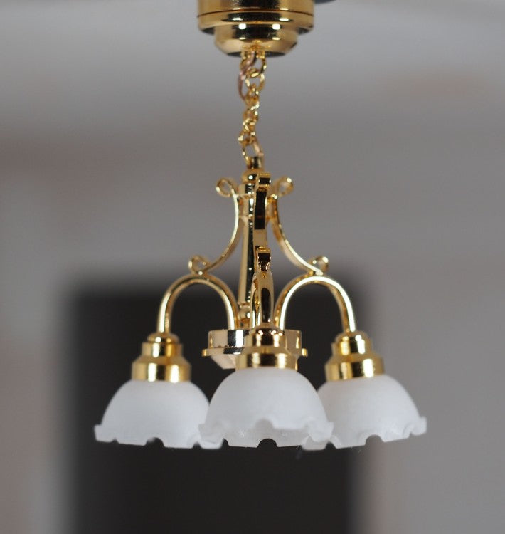 3-Arm Brass Miniature Lamp with Translucent White Shades C7