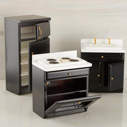 Dollhouse Miniature Kitchen Set-Black and White