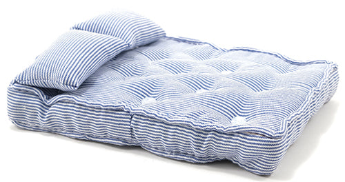 Miniature Double Mattress with Pillows, Blue/White