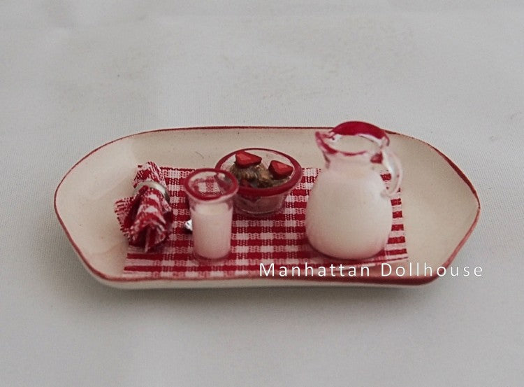 Dollhouse Miniature Breakfast Tray in Red