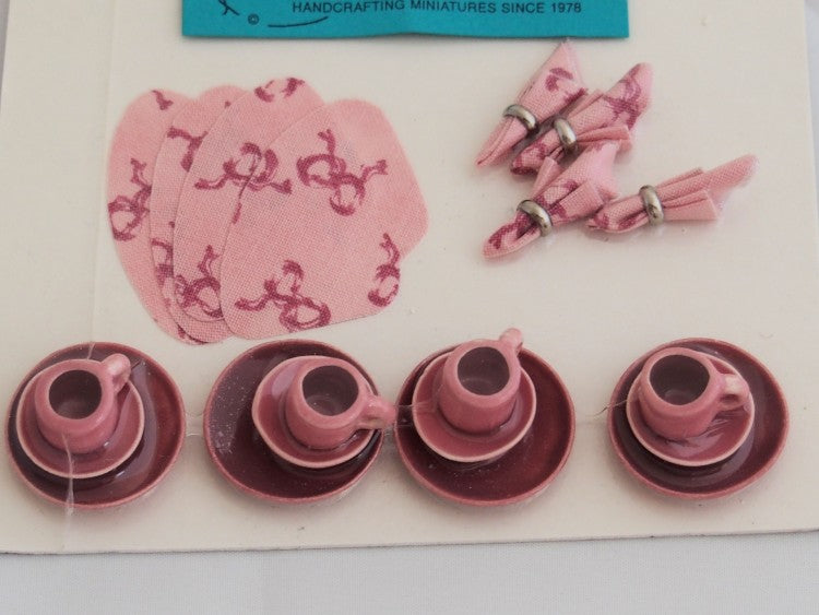 Rose color miniature dollhouse dish set-4 place settings