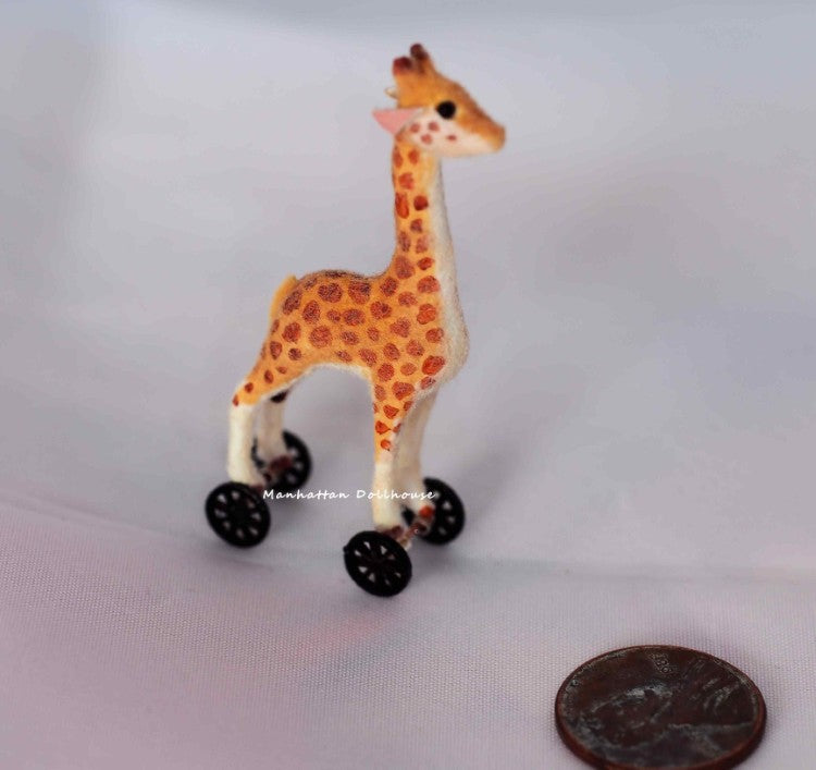 Dollhouse Miniature Giraffe on Wheels
