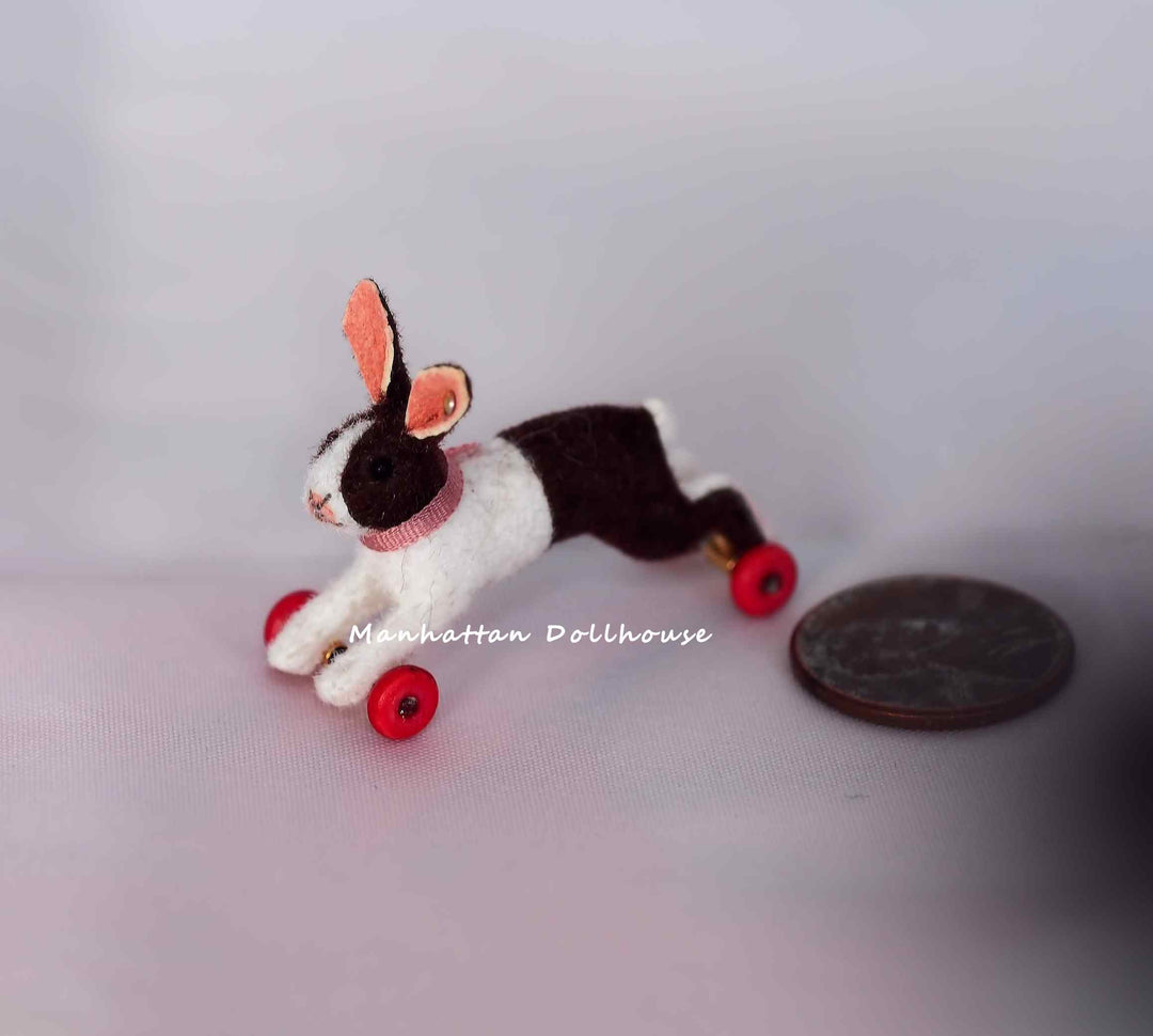 Dollhouse Miniature Rabbit on Wheels