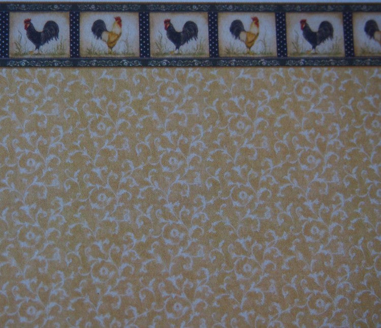 Half Inch Dollhouse Wallpaper with Rooster Border