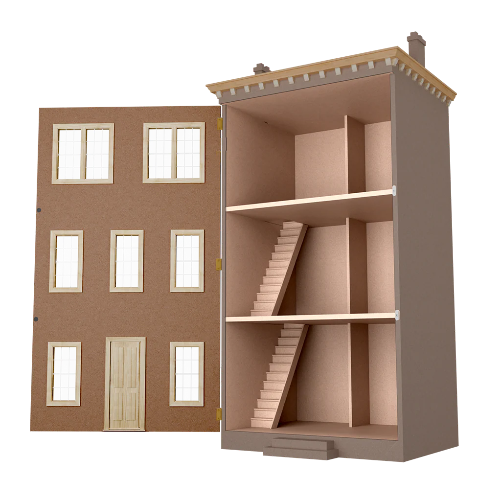 Front Opening Townhouse Dollhouse Kit Smooth MDF