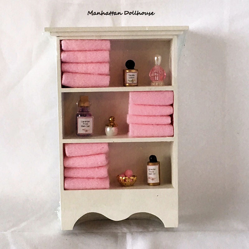 Miniature Bathroom Cabinet with towels and accessories-Pink