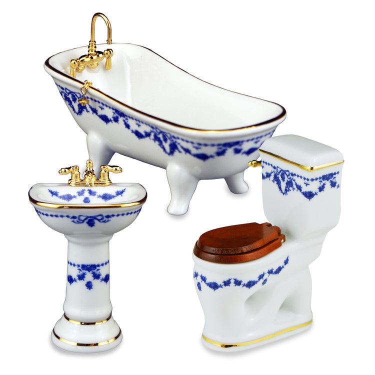 Dollhouse Blue Flower Bathroom Set-3 Pieces