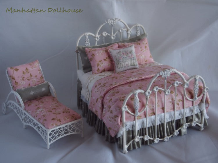 Miniature Dressed Bed with Chaise by Lorraine Scuderi