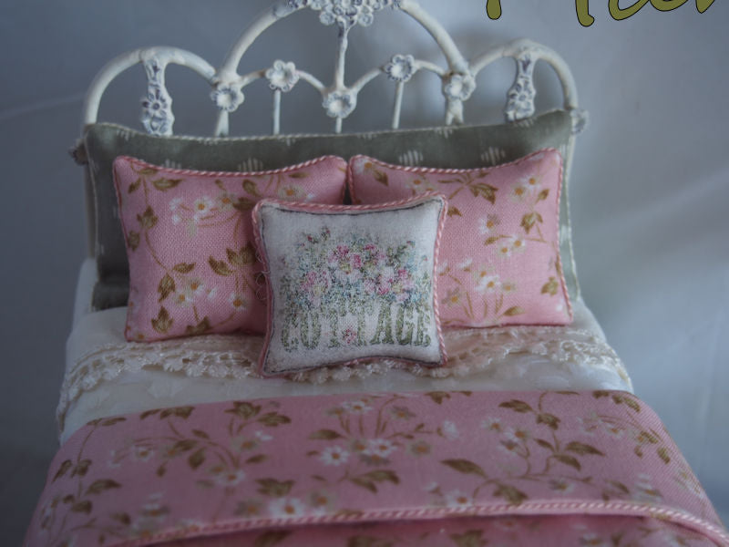 Miniature Dressed Bed with Chaise by Lorraine Scuderi